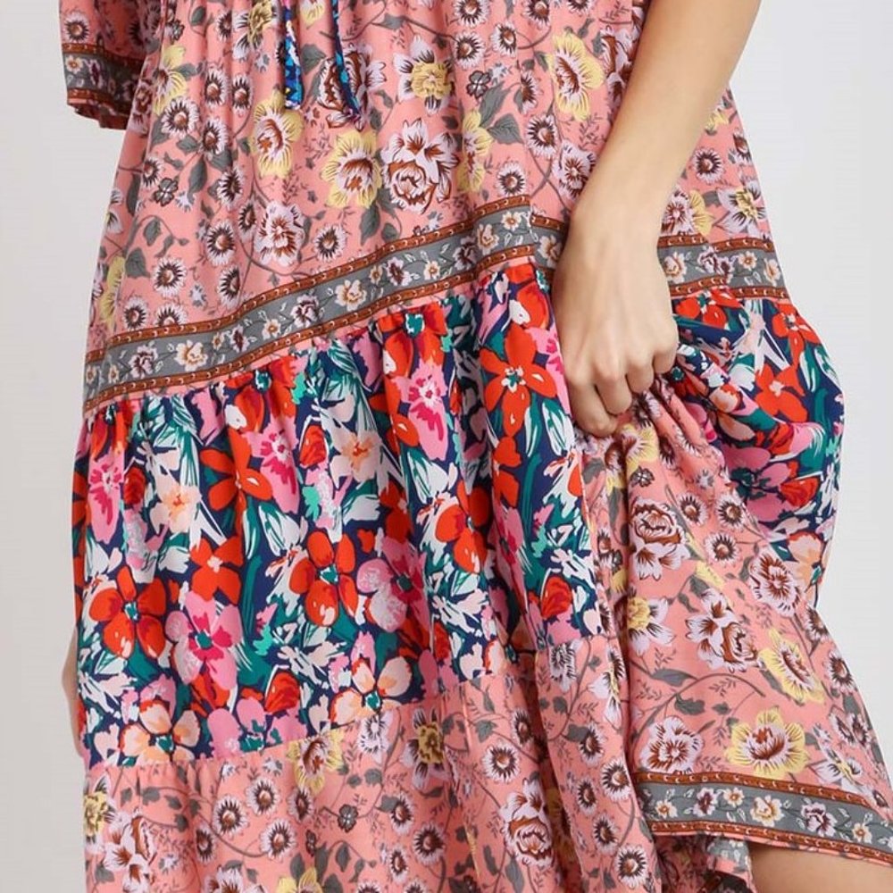 Bohemian Floral Print Maxi Dress - Sizes S/M/L - Navy Multicolor - Picture 4 of 7
